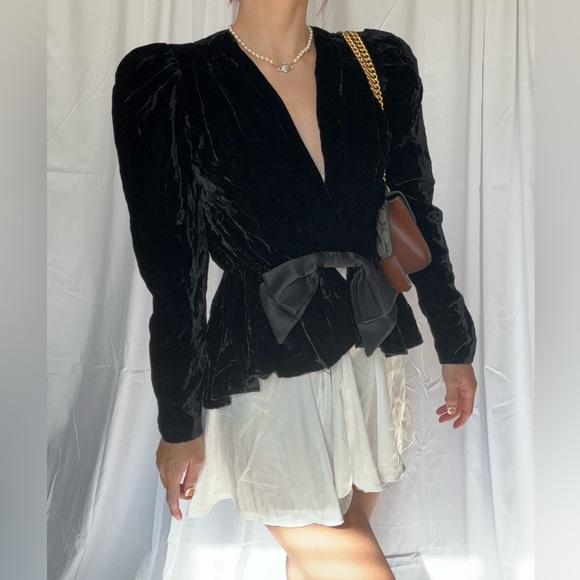 Black Velvet Blazer with Bow - Picture 2 of 3